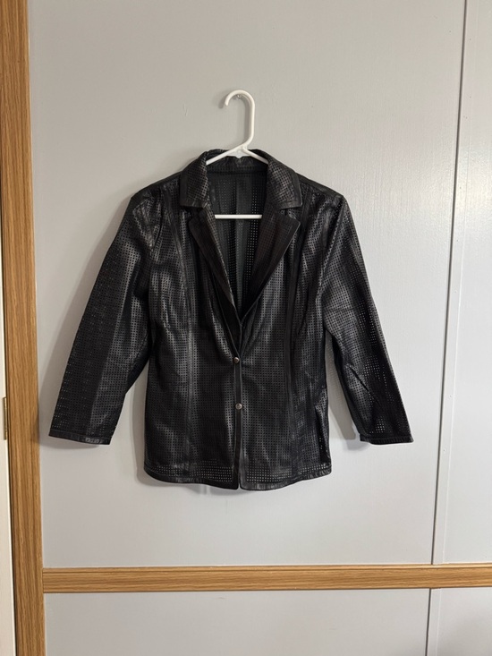 Marc Cain Jackets & Blazers - Marc Cain Black Perforated Leather Blazer Jacket Size Small